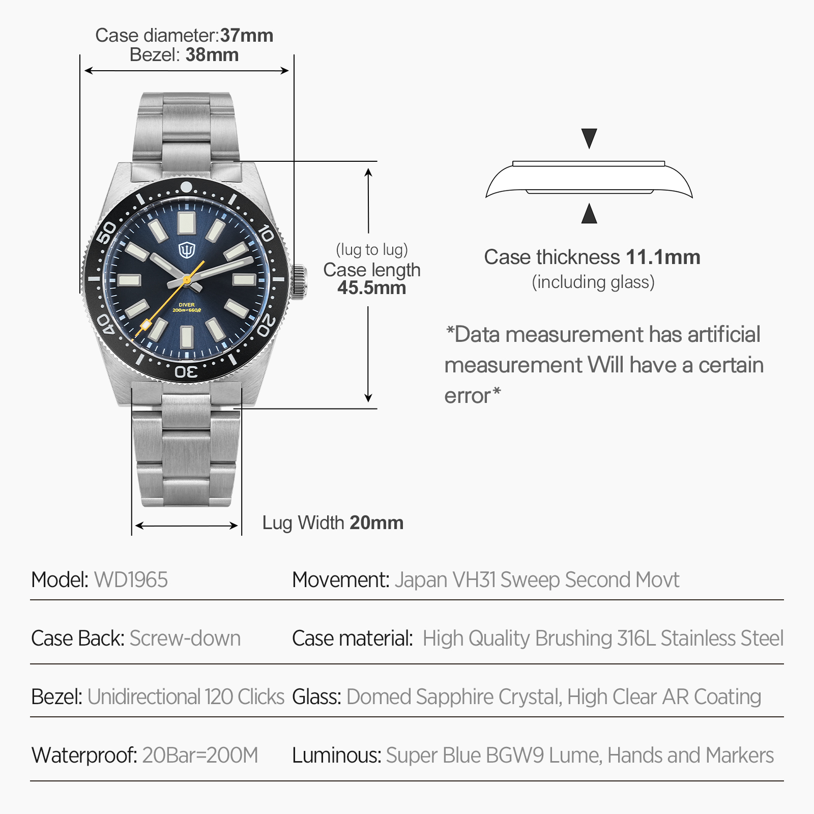 Watchdives 37Mm WD1965 V2 Man  - đánh giá và giá Men Accessories Jewellery